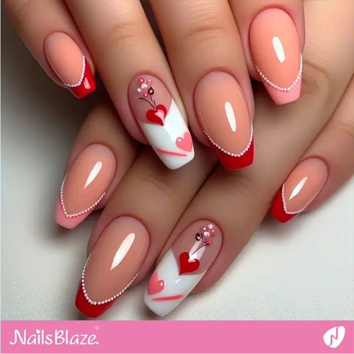Outlined Tips on Peach Fuzz Nails with Hearts | Color of the Year 2024 - NB1888